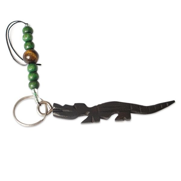 Alternate image for Handcrafted Ebony Wood Crocodile Key Chain from Ghana Reptile Amulet