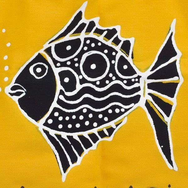 Alternate image for Yellow Cotton Fish-Motif Tote Bag Blowing Bubbles in Yellow