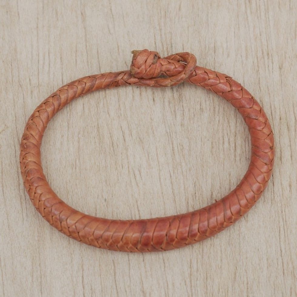 Handcrafted Braided Leather Bracelet in Orange 'Orange Grace'