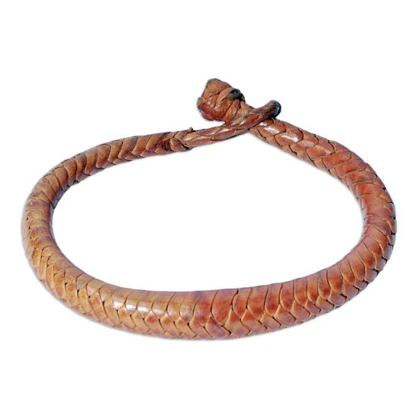 Alternate image for Handcrafted Braided Leather Bracelet in Orange Orange Grace
