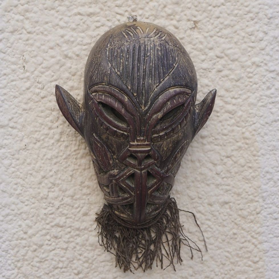 Action Comics-Themed Sese Wood Mask Carved in Ghana 'Wakanda Supervillain'