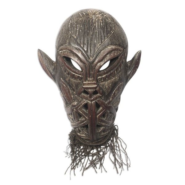 Alternate image for Action Comics-Themed Sese Wood Mask Carved in Ghana Wakanda Supervillain