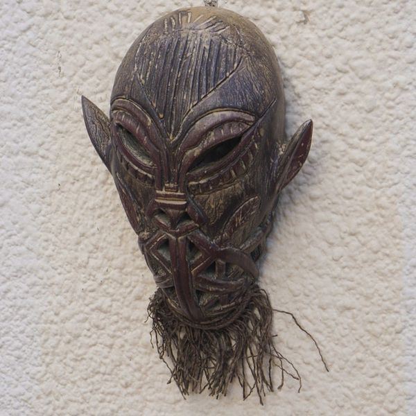 Alternate image for Action Comics-Themed Sese Wood Mask Carved in Ghana Wakanda Supervillain