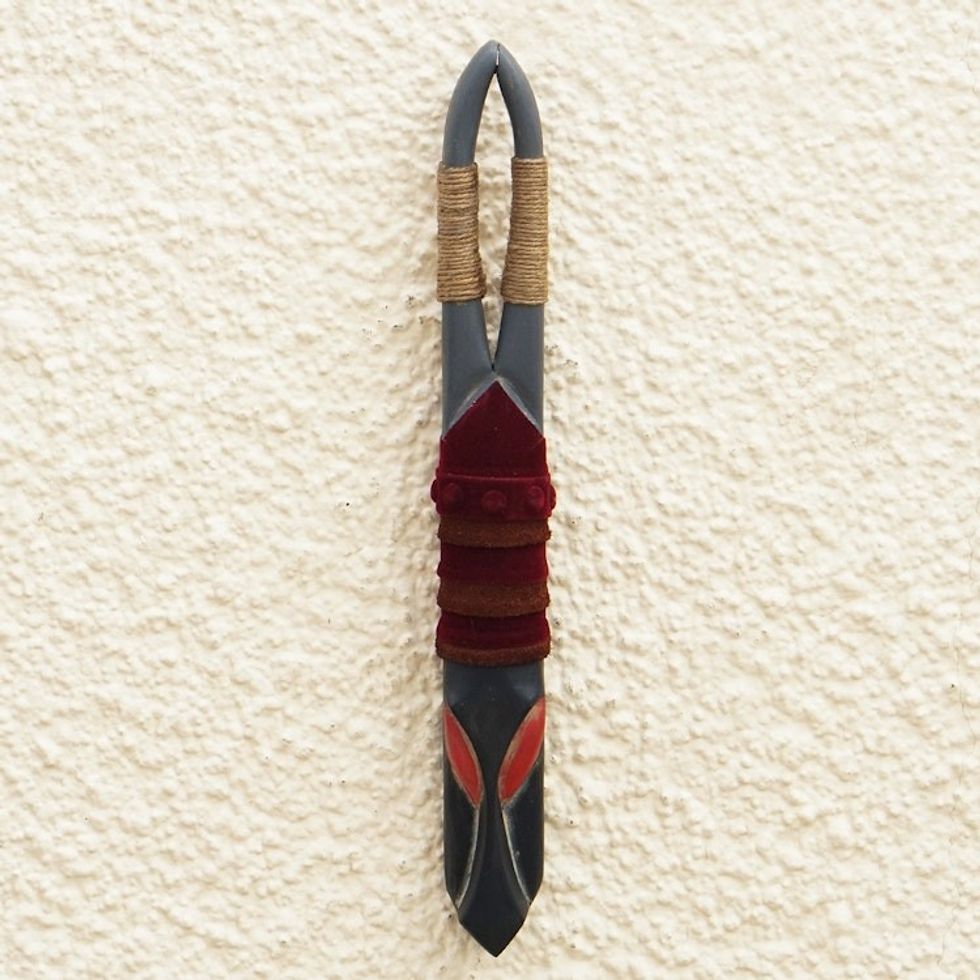 Hand Crafted Ofram Wood and Jute Mask 'Sarkin Kofar Nayibawa'