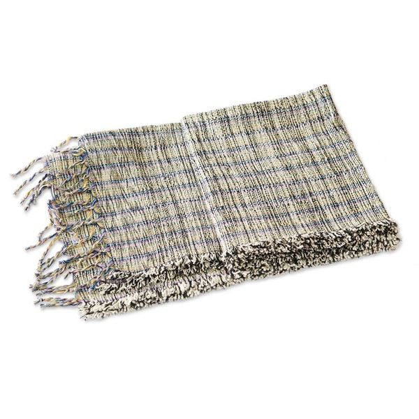 Alternate image for Striped and Fringed Cotton Blend Scarf Hand-Woven in Ghana Nyaniba V