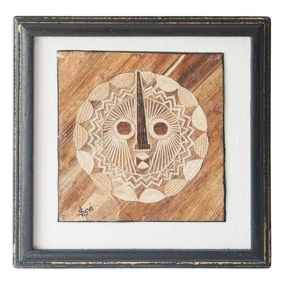 Natural Fiber Monkey Mask Wall Art Handcrafted in Ghana 'African Monkey Mask II'