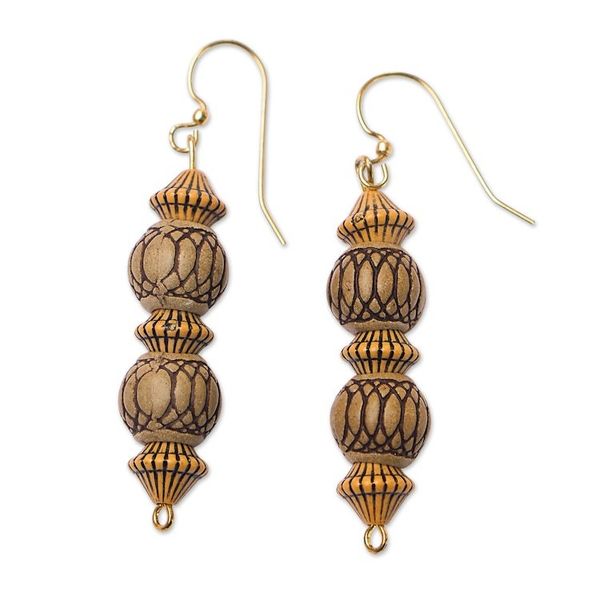 Alternate image for Recycled Plastic Beaded Dangle Earrings in a Warm Palette Palatial Ghana