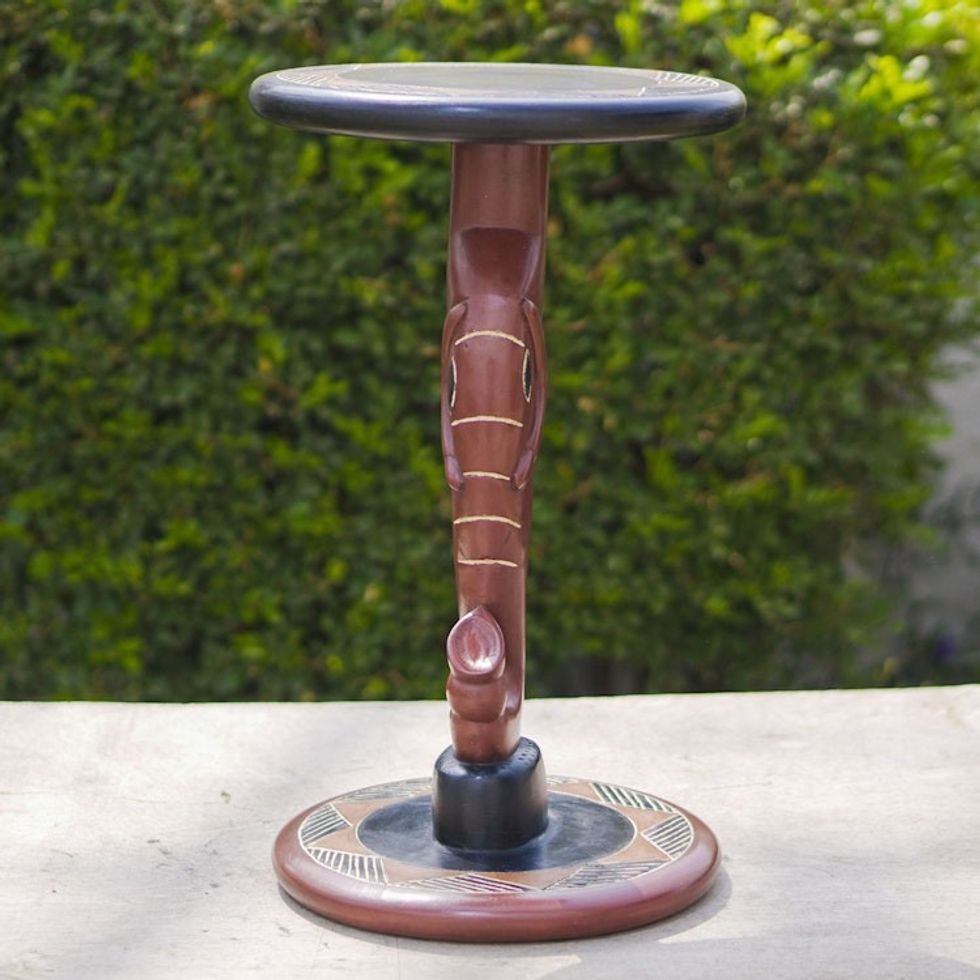 Wood Pedestal Table with Elephant Theme 'Trumpeting Elephant'