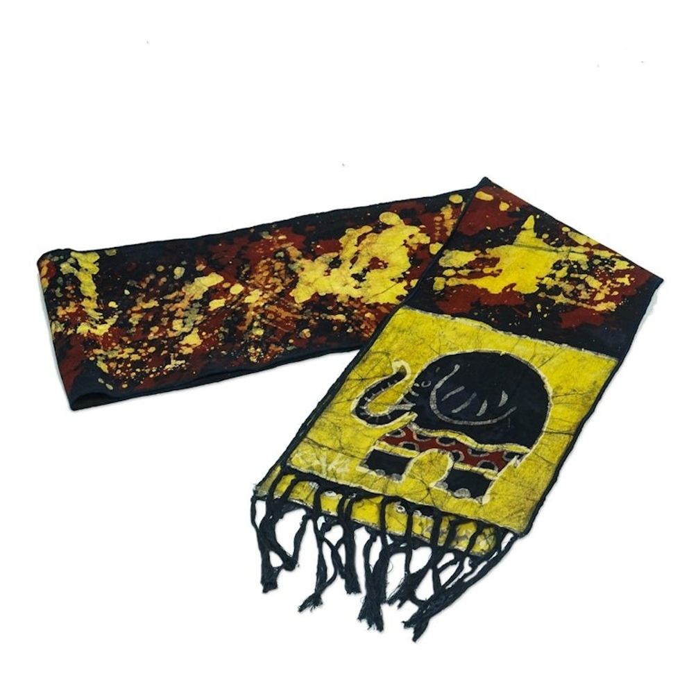 Batik Cotton Scarf with Elephant Motif 'Cute Calf'