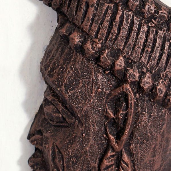 Alternate image for Ceramic and Wood Relief Wall Art of Nigerian Ife Head Bronze Head from Ife