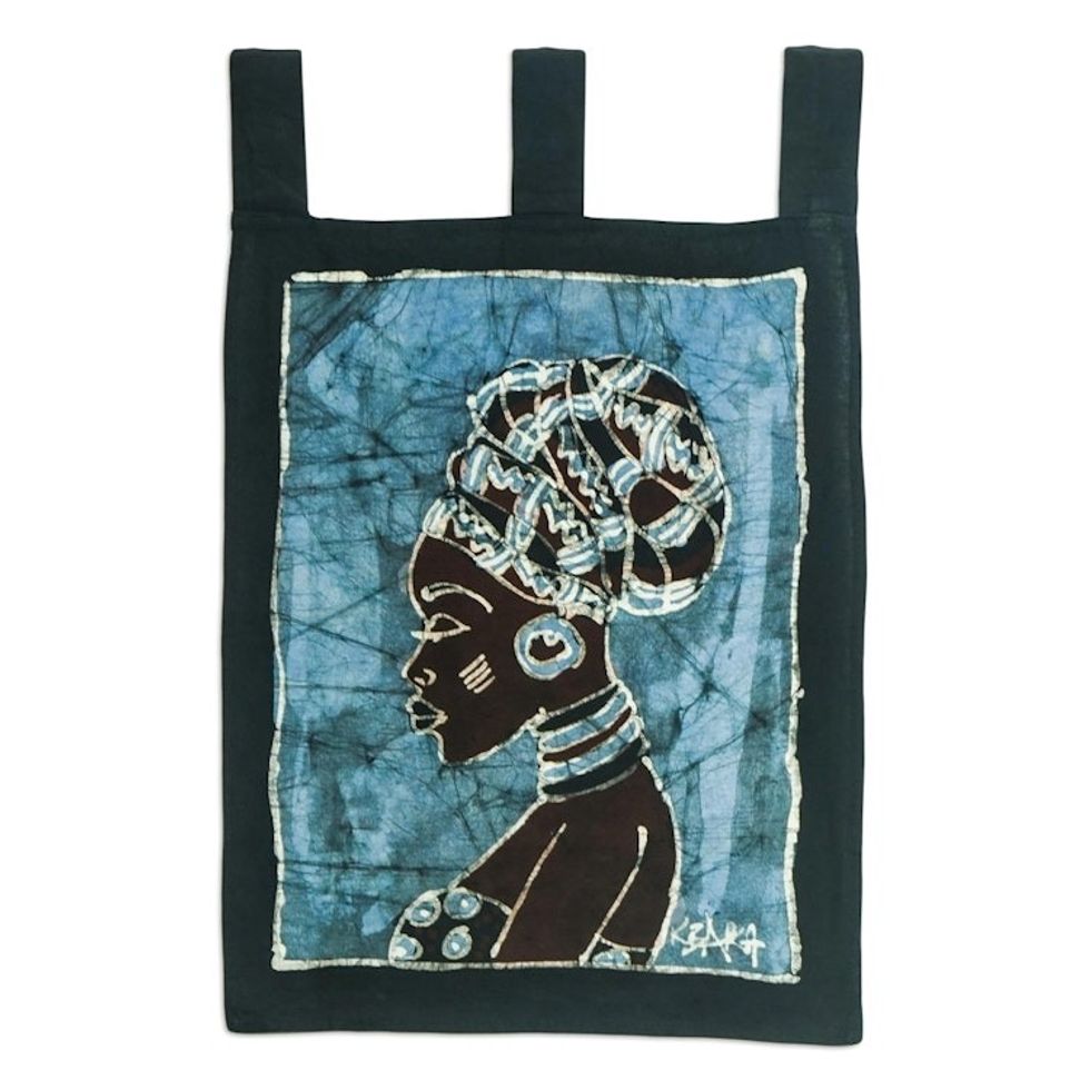 Blue Batik Cotton Wall Hanging 'Obaa Sima'