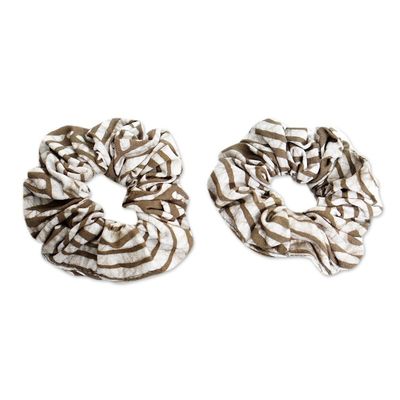 Alternate image for Pair of Green and White Patterned Cotton Scrunchies Thankful Olive