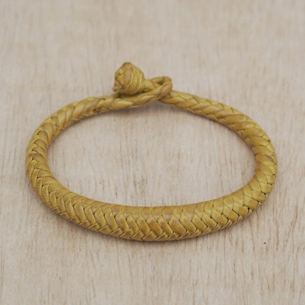 Alternate image for Handcrafted Braided Leather Bracelet in Yellow Yellow Grace