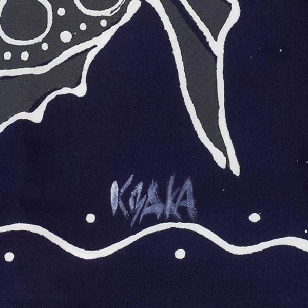 Alternate image for Dark Blue Cotton Fish-Motif Tote Bag Blowing Bubbles in Blue