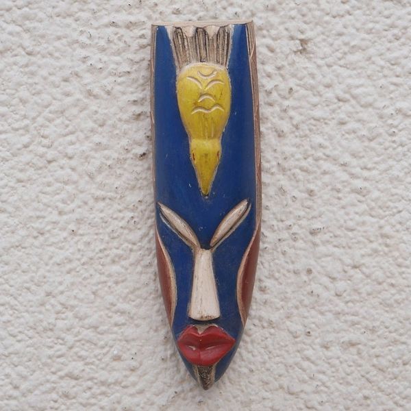 Alternate image for Hand-Painted Yellow and Blue African Mask with Bird Detail Tutu Ni Ba