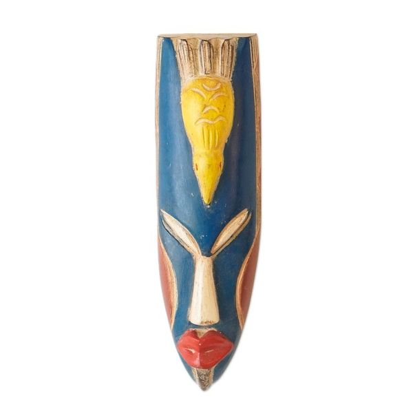 Alternate image for Hand-Painted Yellow and Blue African Mask with Bird Detail Tutu Ni Ba