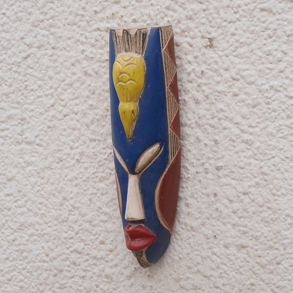 Alternate image for Hand-Painted Yellow and Blue African Mask with Bird Detail Tutu Ni Ba