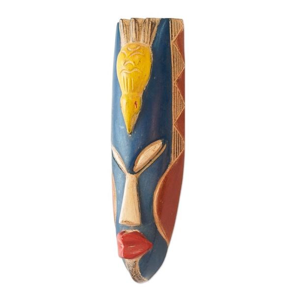 Alternate image for Hand-Painted Yellow and Blue African Mask with Bird Detail Tutu Ni Ba