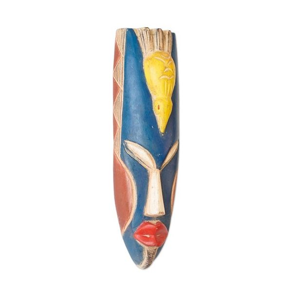 Alternate image for Hand-Painted Yellow and Blue African Mask with Bird Detail Tutu Ni Ba