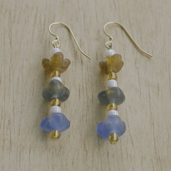 Alternate image for Handcrafted Recycled Glass Beaded Dangle Earrings from Ghana Magical Feelings
