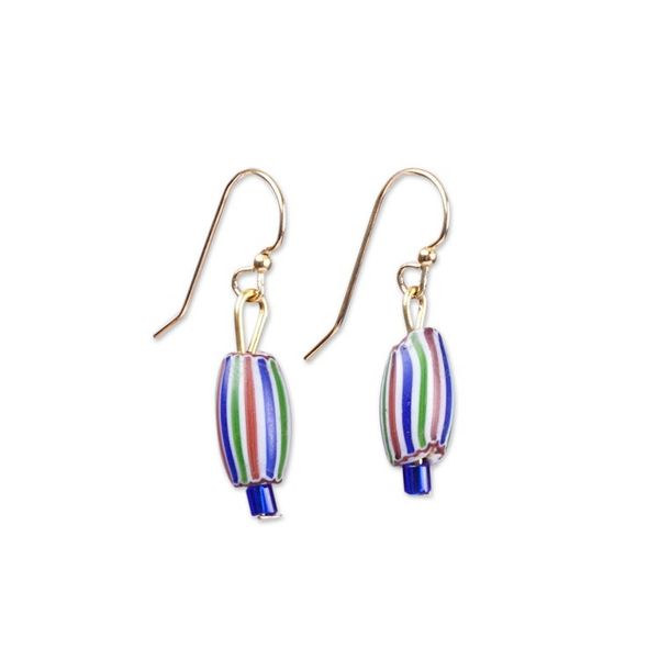 Alternate image for Striped Blue Recycled Glass Beaded Dangle Earrings Stripes of Style