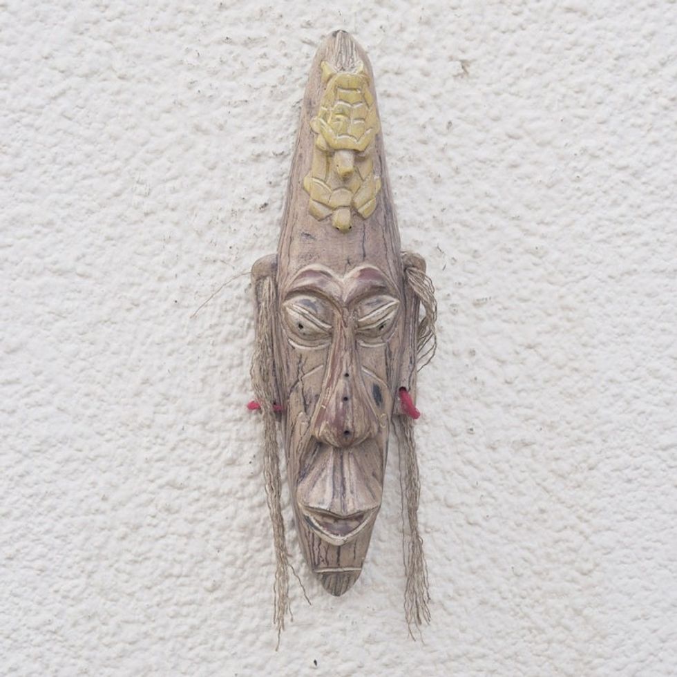 Hand Carved Wood Mask with Turtle Motif 'Turtle Time'