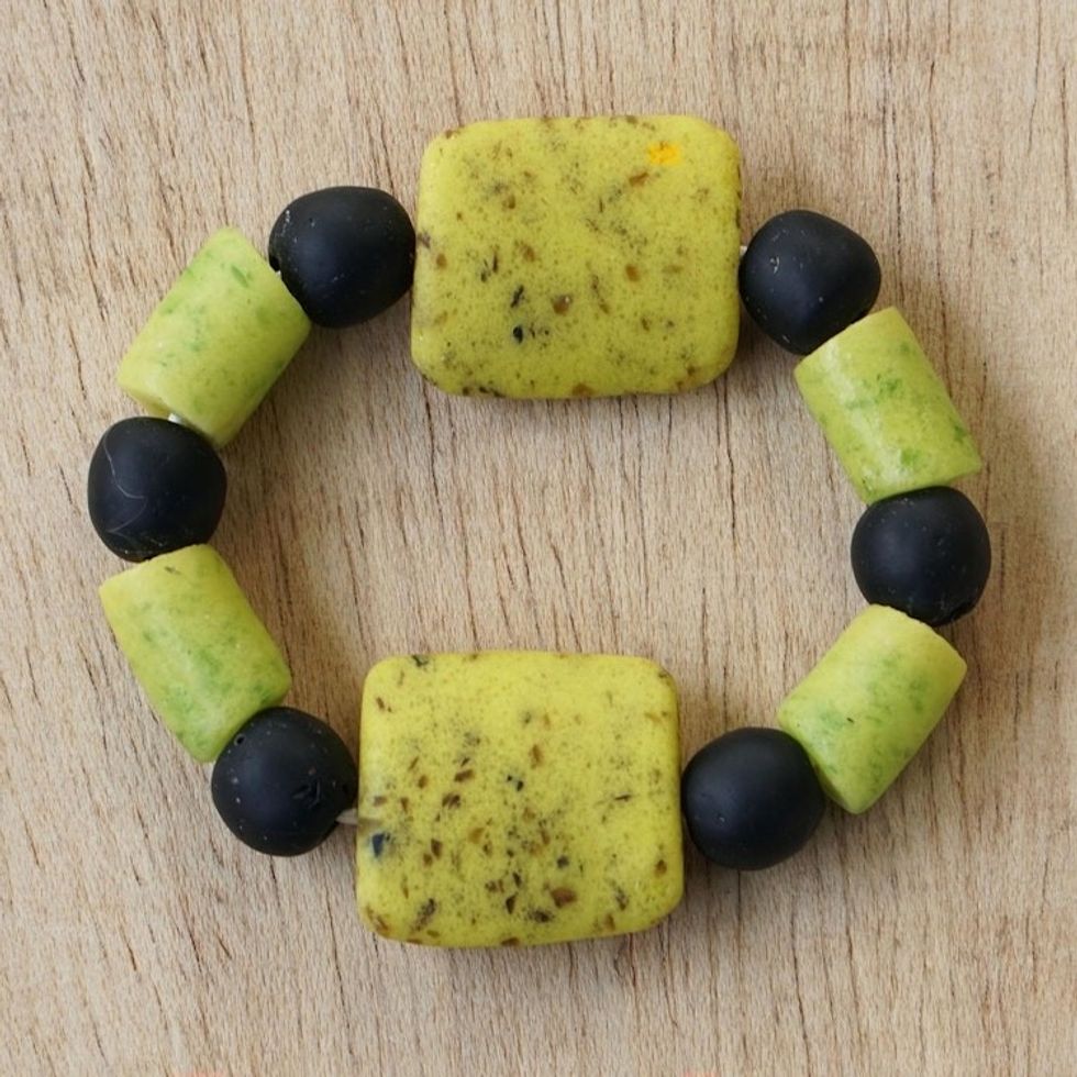 Artisan Made Recycled Glass Beaded Bracelet 'Dearest One'