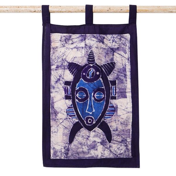 Alternate image for Ghanaian Hand-Painted Cotton Wall Hanging in Blue Hues Debidebi
