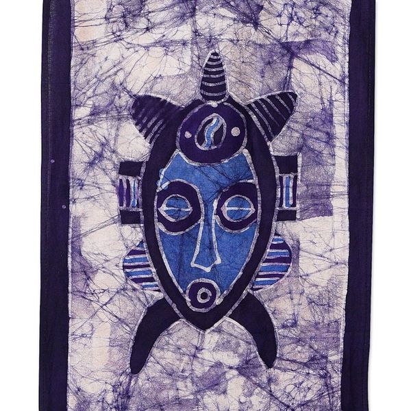 Alternate image for Ghanaian Hand-Painted Cotton Wall Hanging in Blue Hues Debidebi