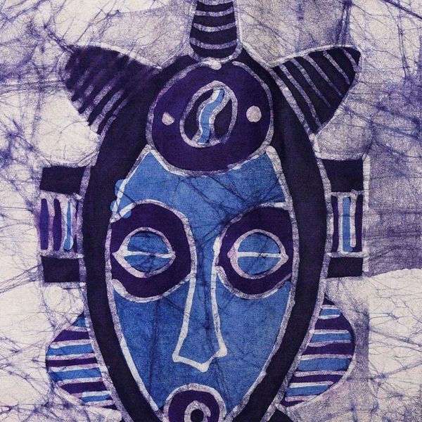 Alternate image for Ghanaian Hand-Painted Cotton Wall Hanging in Blue Hues Debidebi