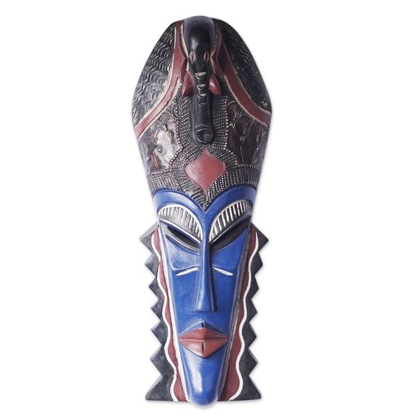 Alternate image for African Sese Wood Mask in Blue Crafted in Ghana Cultural Blue