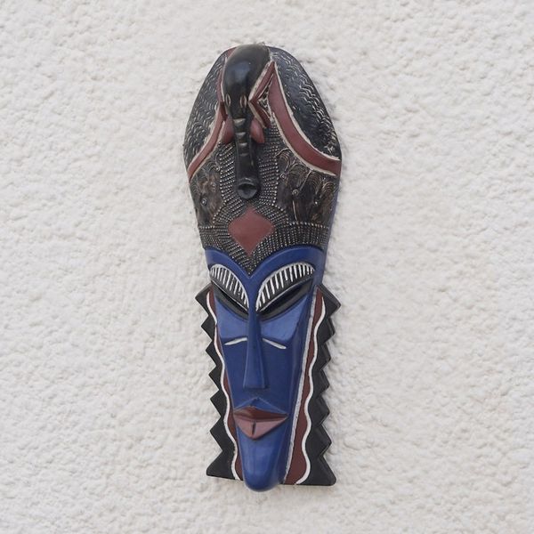 Alternate image for African Sese Wood Mask in Blue Crafted in Ghana Cultural Blue