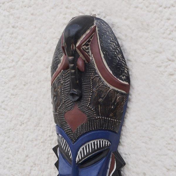 Alternate image for African Sese Wood Mask in Blue Crafted in Ghana Cultural Blue