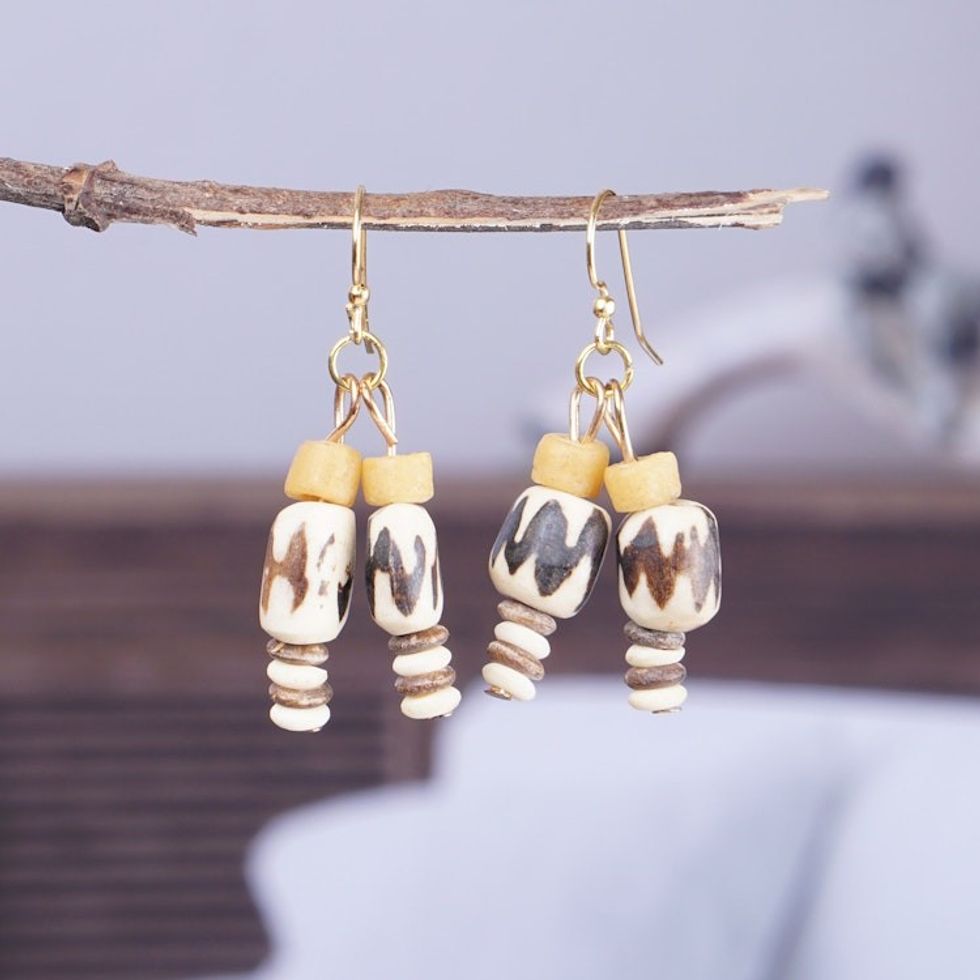 Eco-Friendly Recycled Glass Beaded Dangle Earrings 'Inner Lady'