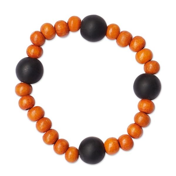 Alternate image for Recycled Glass and Sese Wood Beaded Bracelet in Orange Orange Success