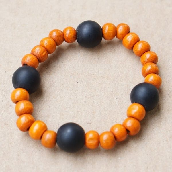 Alternate image for Recycled Glass and Sese Wood Beaded Bracelet in Orange Orange Success