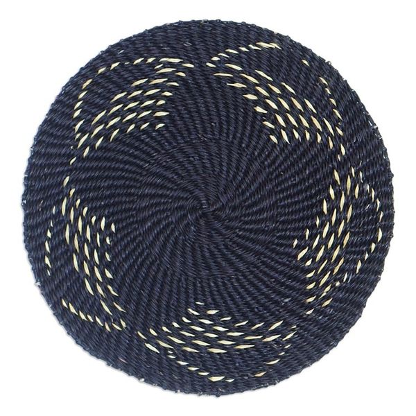 Alternate image for Set of 2 Blue Raffia Wall Accents with Floral Motifs Beautiful Peace