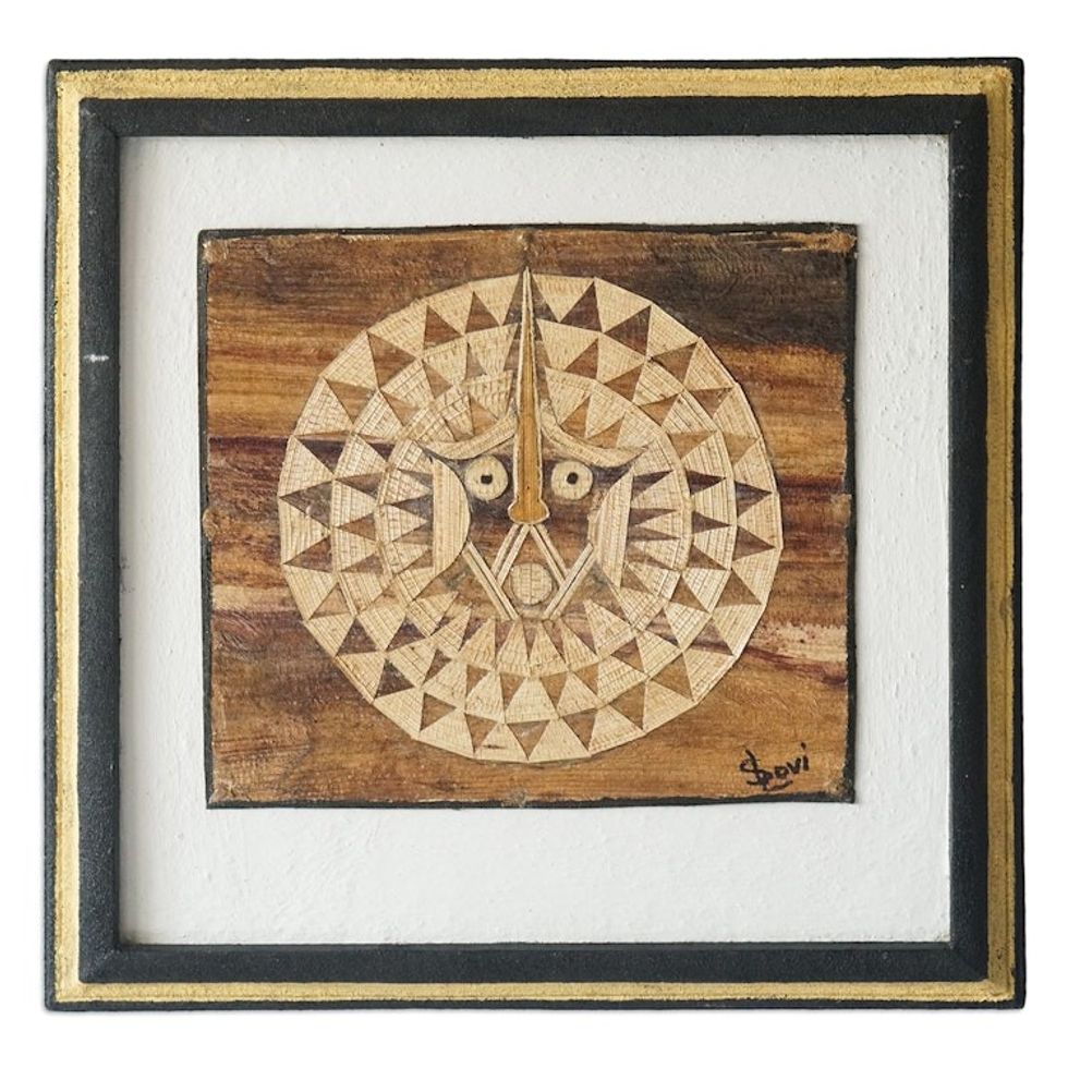 Handcrafted Natural Fiber Monkey Mask Wall Art from Ghana 'African Monkey Mask I'