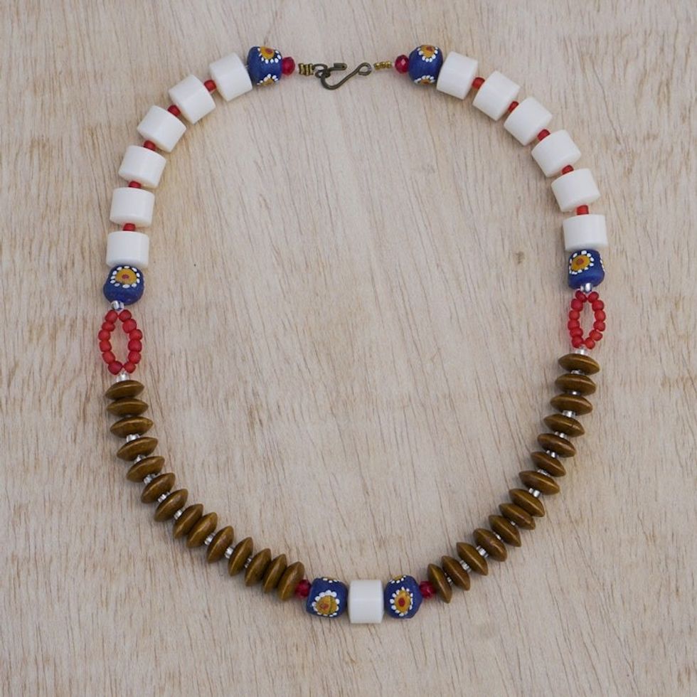 Ghanaian Multicolored Recycled Glass Bead Necklace 'Dzifa Peace'