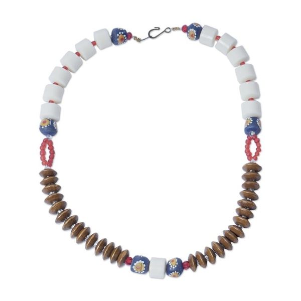Alternate image for Ghanaian Multicolored Recycled Glass Bead Necklace Dzifa Peace