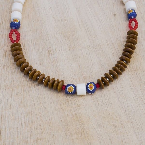Alternate image for Ghanaian Multicolored Recycled Glass Bead Necklace Dzifa Peace