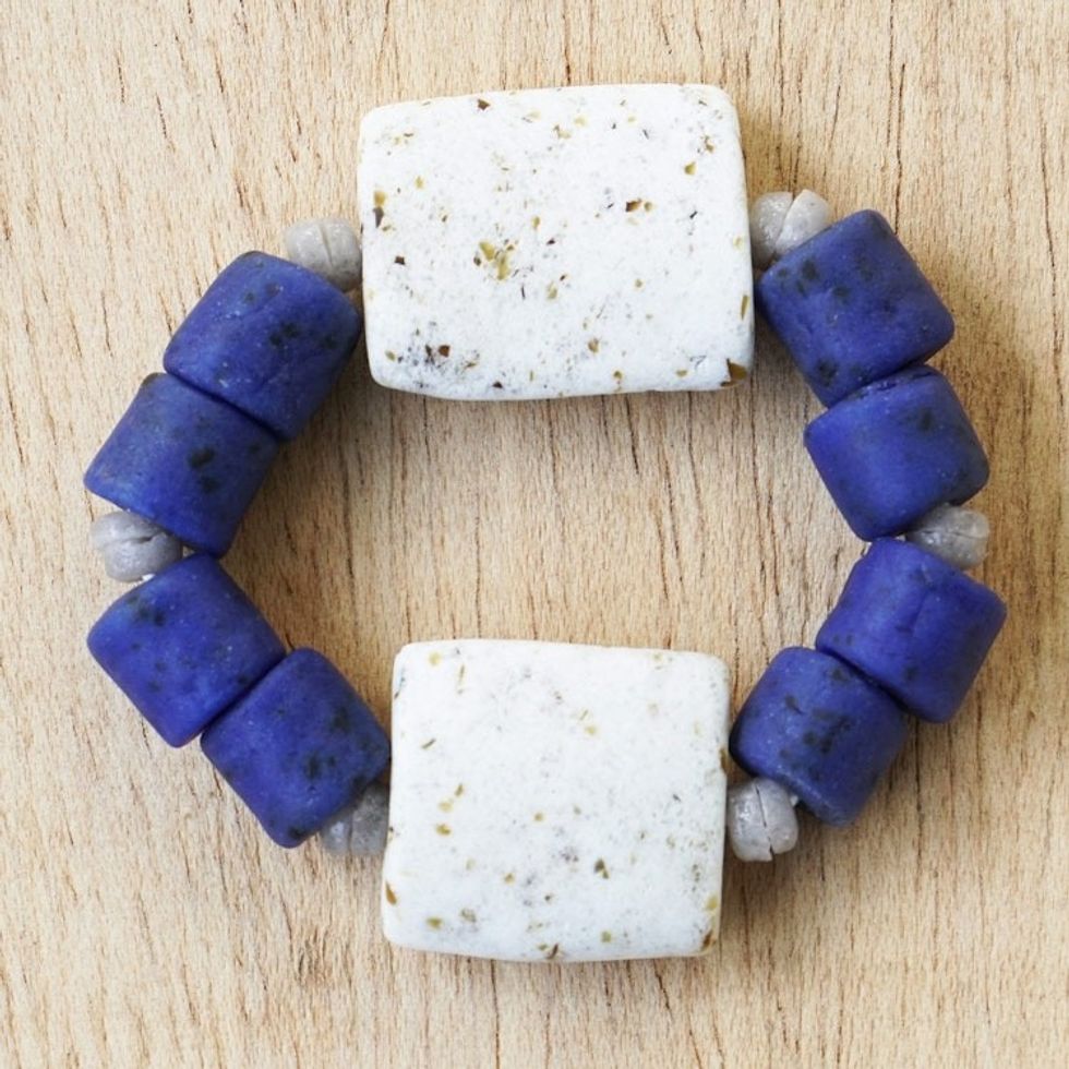 Handcrafted Recycled Glass Beaded Bracelet 'Seven Virtues'