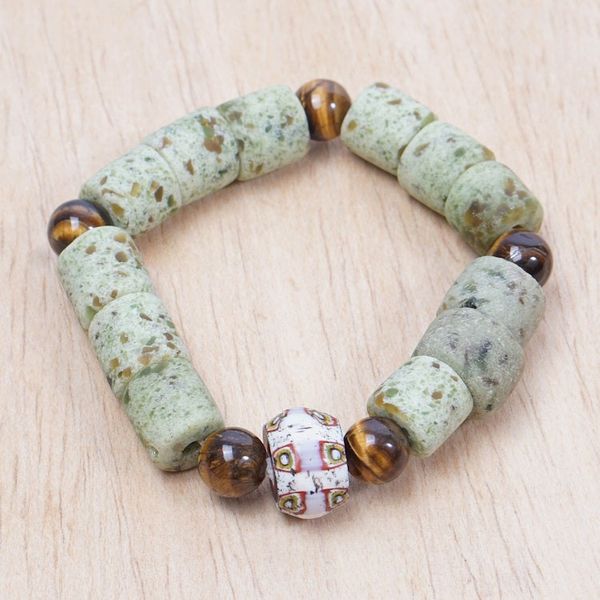 Alternate image for Green Recycled Glass and Tigers Eye Beaded Bracelet Green Courage