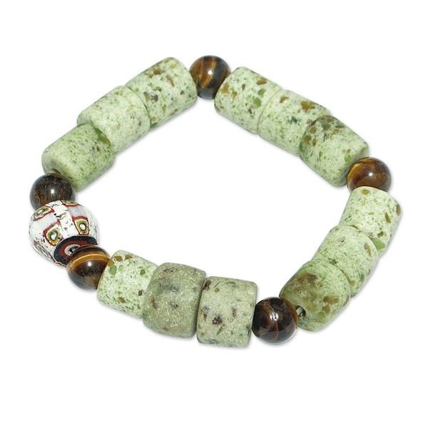 Alternate image for Green Recycled Glass and Tigers Eye Beaded Bracelet Green Courage
