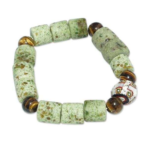 Alternate image for Green Recycled Glass and Tigers Eye Beaded Bracelet Green Courage
