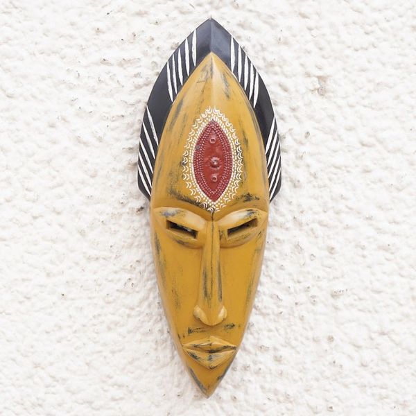 Alternate image for Handcrafted Yellow Sese Wood Mask with Aluminum Accents Yellow Beauty