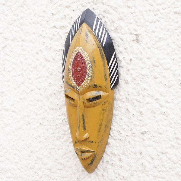 Alternate image for Handcrafted Yellow Sese Wood Mask with Aluminum Accents Yellow Beauty
