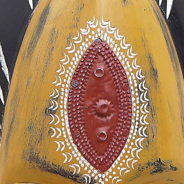 Alternate image for Handcrafted Yellow Sese Wood Mask with Aluminum Accents Yellow Beauty