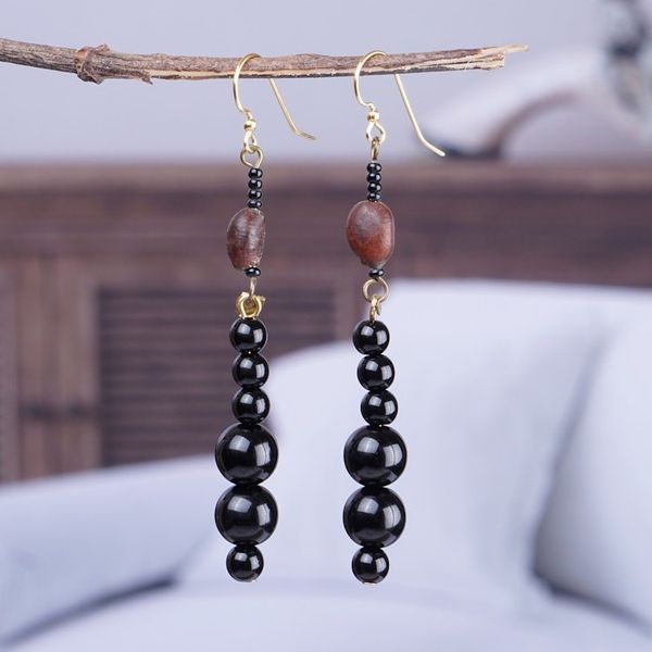 Alternate image for Black and Brown Plastic and Glass Beaded Dangle Earrings Twilight Dame