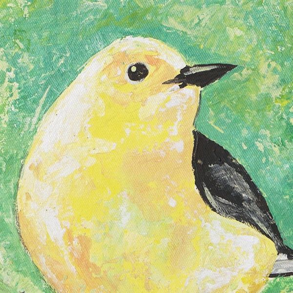 Alternate image for Acrylic Impressionist Bird Painting in Yellow and Green Hues Warbler